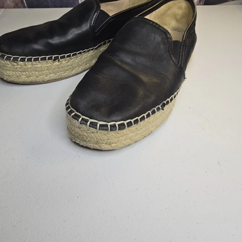 Sam Edelman Shoes Womens‎ Size 8 Black Leather Espadrille Slip On Jute Flats